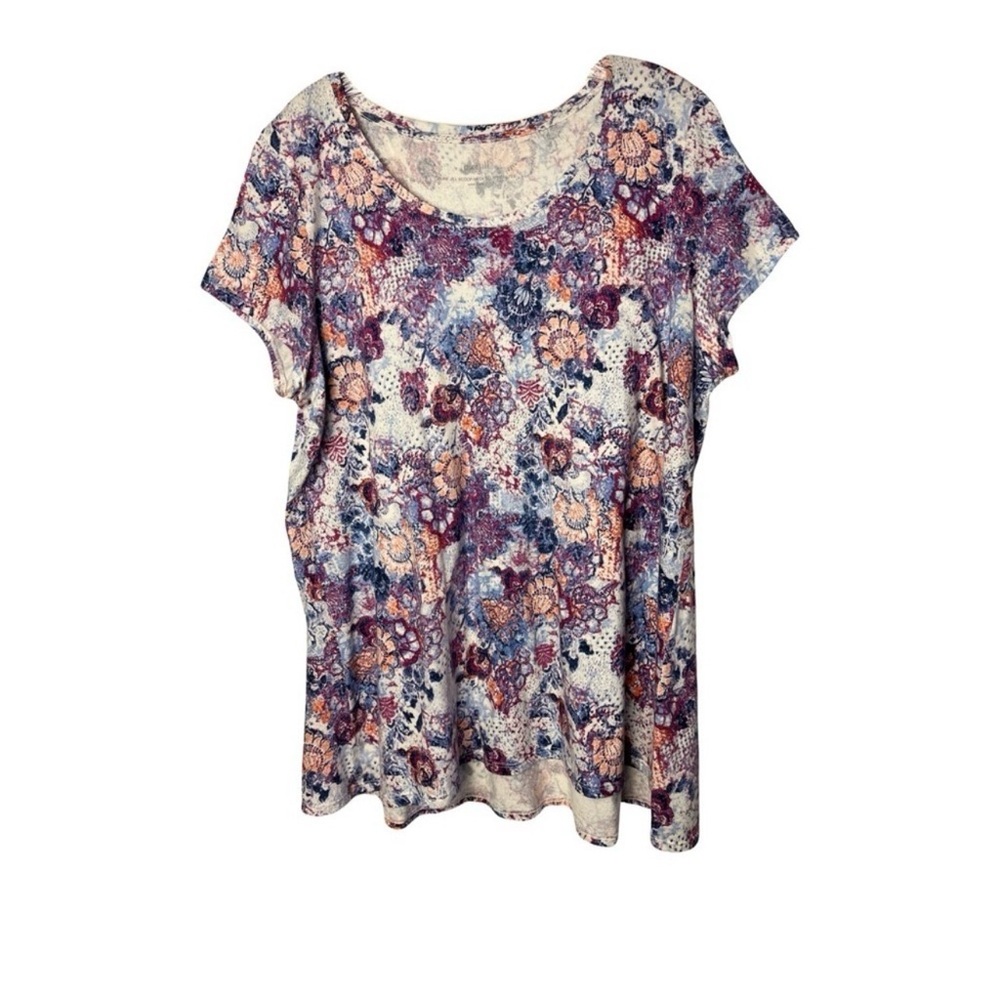 J. Jill pure Jill Floral Print cotton scoop neck ELLIPTICAL colorful tee shirt L